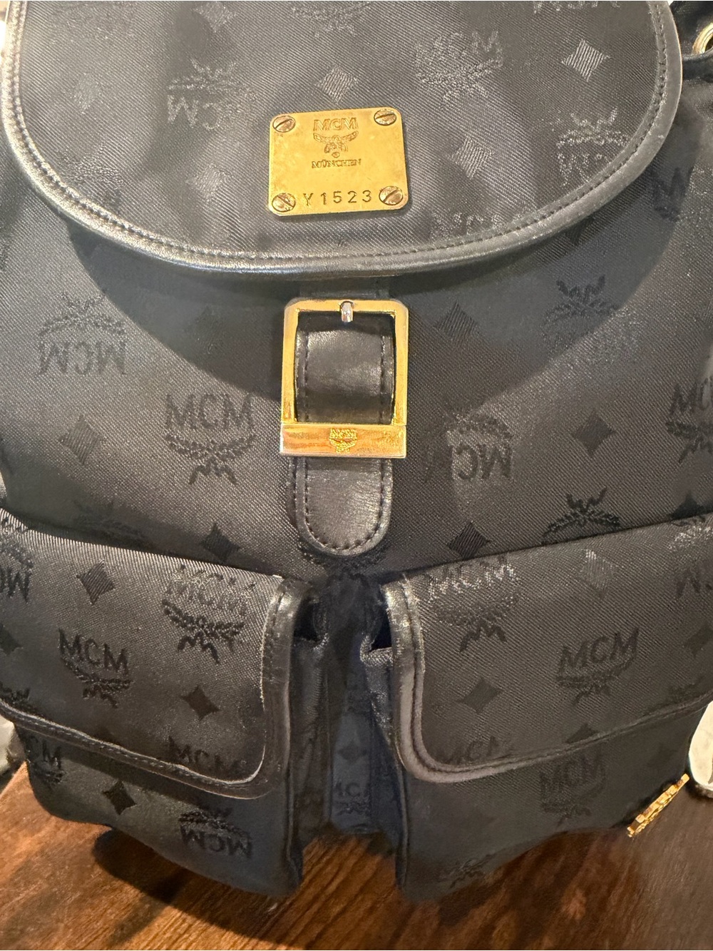 Authentic MCM Black Monogram Backpack